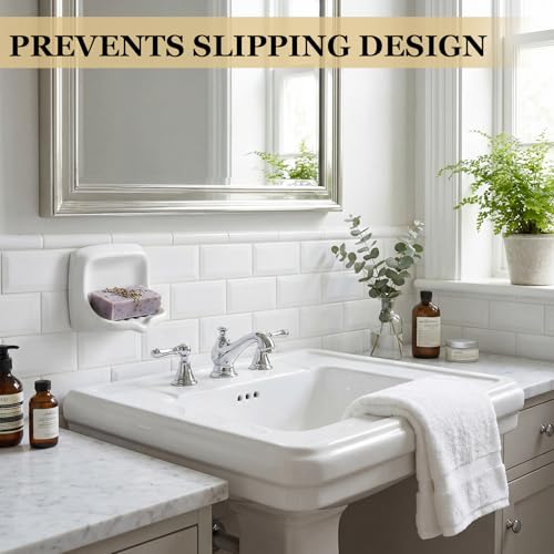 1 Pcs White Vintage Wall Mount Ceramic Soap Dish for Shower Wall, Space-Saving, Retro Ceramic Soap Holder, Self-draining Built-in Holder for Bathroom & Laundry Keep Dish Dry - style: Wall Mount
