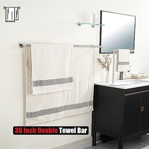 JQK Double Bath Towel Bar, 39 Inch 304 Stainless Steel Thicken 1mm Towel Rack for Bathroom, Bath Towel Holder Polished Chrome Wall Mount, Useable Length 36 Inch, TB100L36-CH - color: Polished Chrome, size: 39 Inch