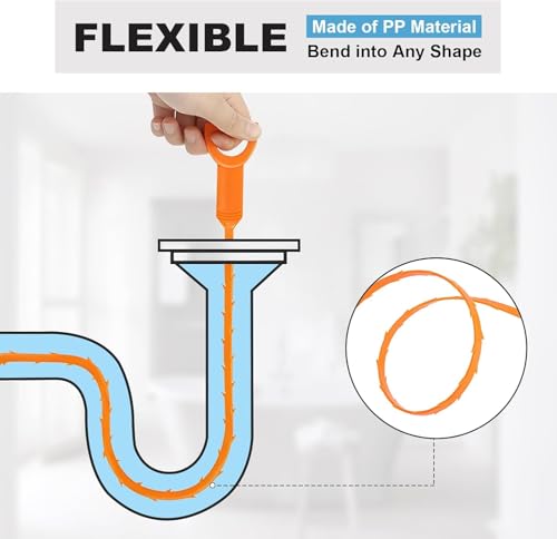 Drain Snake Clog Remover:3 Pcs Hair Clog Auger, 25 Inch Drain Cleaner Tool Suitable for Dredging Clogged Pipes, Sink, Shower Drains(Orange) - color: Orange
