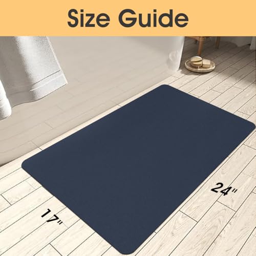 ACCUMTEK Non Slip Bath Mat, Thin Bathroom Rugs Fit Under Door, Quick Dry Bath Mats, Machine Washable Bath Rugs for Bathroom, Bathtub & Kitchen, Bathtub, Dark Blue/Solid/24 x17 - color: Dark Blue, size: 1'5" x 2' (Rectangular)
