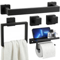 Tudoccy 5-Pieces Matte Black Bathroom Accessories Set, Bathroom Hardware Set SUS304 Stainless Steel Rustproof Wall Mounted - Includes 16" Hand Towel Bar, Toilet Paper Holder with Shelf, Towel Hooks - color: Black, size: 16 Inch 5 pcs