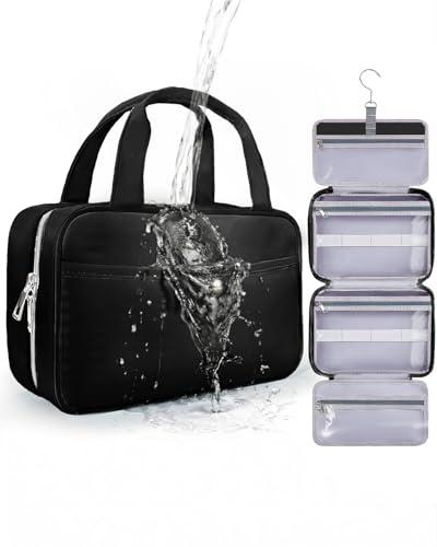 Travel Hanging Toiletry Bag for Women - Waterproof Cosmetic Organizer with Clear Window, Lightweight Bathroom Bags for Essentials, Makeup, Shampoo, Toiletries Black, Medium - color: Black, size: M (10.8x6.9x3.5inch)