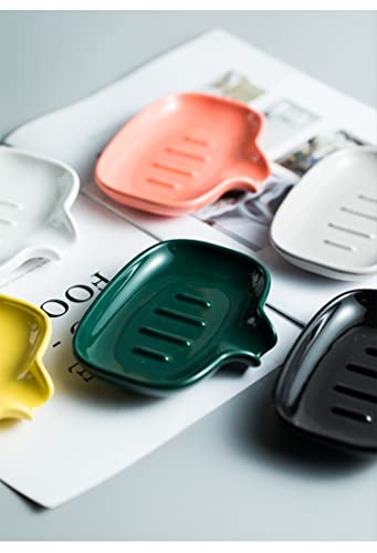 Multi-Color Ceramic Soap Dish for Kitchen or Bathroom, Easy to Clean, Self Draining Soap Holder, Keeps Soap Dry (Black) - color: Black
