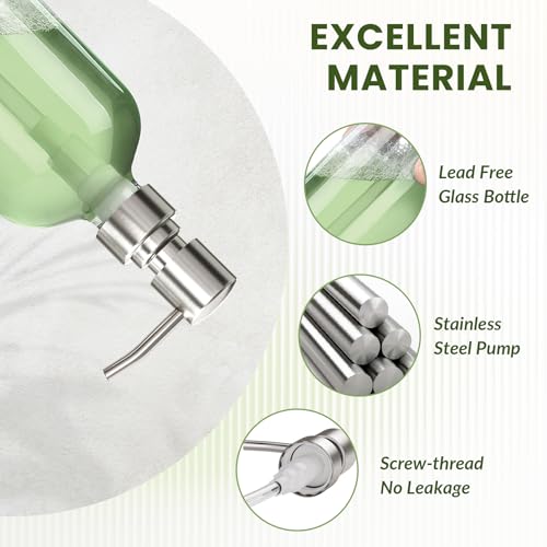 AmazerBath Soap Dispenser, 2 Pack Glass Soap Dispenser with Pump Stainless Steel, 17 Oz Hand Soap Bottles Bathroom Kitchen, Clear - color: Brushed Stainless Steel