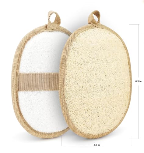 Natural Loofah Exfoliating Body Scrubber Pads, Bath Loofah for Women & Men, 100% Plant-Based Shower Luffa Sponge (3-Pack)