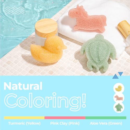 myHomeBody Konjac Sponge, Bath loofah, 3pc, Unicorn, Duck, Sea Turtle | Natural Safe Plant-Based, Cute Shapes Bath Sponge for bathing, Shower Sponge for bath, Body Loofah, Shower Loofah, Face Luffa - color: Unicorn, Duck, Sea Turtle