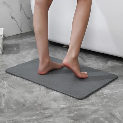 J&V TEXTILES Stone Bath Mat Diatomaceous Earth Shower Mat Non-Slip Super Absorbent Diatomite Stone Mats for Bathroom Floor Quick-Drying Easy to Clean (24''*15'') (Dove Grey) - color: Dove Grey