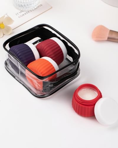 Mrsdry 4 Pack Travel Size Toiletries, TSA Approved Silicone Jars, Leak-Proof, Wide Opening, Portable with Clear Bag - color: Rose, size: 1 oz