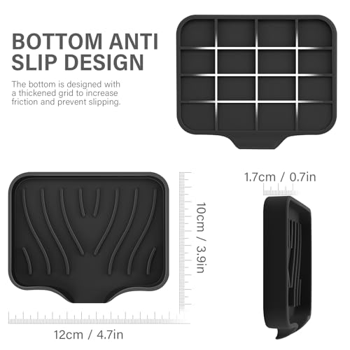 Silicone Soap Dish with Drain, SAISN Kitchen Soap Tray for Shower 2 Pack Self Draining Soap Dish Soft Bathroom Soap Holder for Kitchen Sink Flexible Portable Soap Saver, Black - color: Black