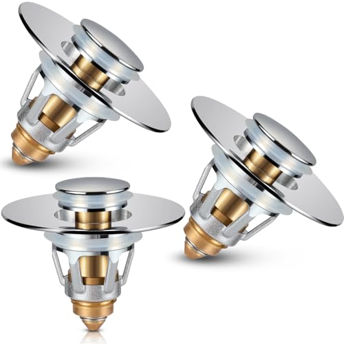 Bathroom Sink Stopper 3 Pack, Bathroom Sink Drain Strainer, Revolutionary Bathroom Accessories and Essentials (Chrome) - color: Chrome, size: 3 Pack