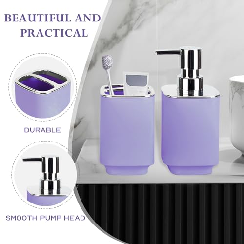 Purple Bathroom Accessories 2 Pieces, Soap Dispenser and Toothbrush Holder Set for Boho Bathroom - color: Purple, size: 2PCS