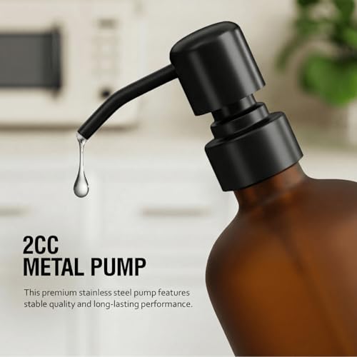 MOMEEMO Amber Shampoo and Conditioner Bottles with Tray, Shower Bottles Refillable with Labels, Hotel Shampoo and Conditioner Dispenser for Shower, Body Wash Container with Pump (Amber) - color: Amber Black