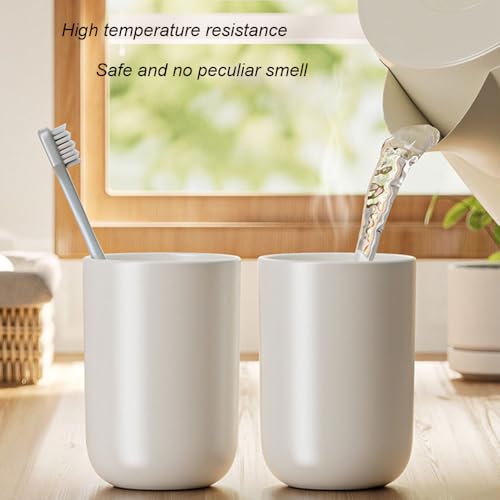 White Toothbrush Cup, Bathroom Cup, Unbreakable Toothbrush Holders for Bathroom, Reusable Plastic Cups for Drinking, Dishwasher Safe,11 Oz, 2 PCS(White&White)