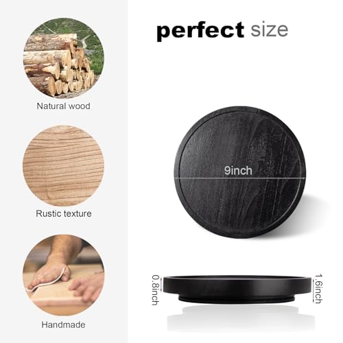 Wood Lazy Susan Organizer Kitchen Turntable for Cabinet Farmhouse Bathroom Decor Round Decorative Tray for Vanity, Counter, Sink, Coffee Table, 9 Inch, Black - color: Black, size: 9“
