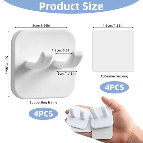 4 Pcs Razor Holder for Shower, Self Adhesive Shaver Hooks Waterproof for Wall 2025 Removable & Reusable Loofah Hanger Hooks Holder for Towels Accessories, Kitchen, Bathroom Use (White) - size: Large White-4PCS