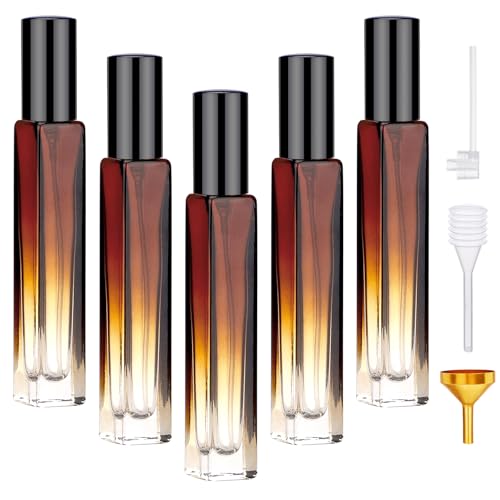 Segbeauty 10ML Travel Cologne Sprayer, 5 Packs Refillable Atomizer Spray Bottle for Perfume, Empty Mini Glass Perfume Bottle Fine Mist Dispenser, Portable Leak-proof Sample Bottles for Travel Outgoing - color: Amber, style: Mini Bottle Set