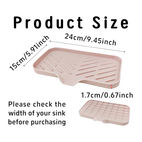 9.4” x 5.9” Silicone Soap Dish with Self-Draining Spout, Multi-Purpose Kitchen Bathroom Sink Organizer Tray for Bar Soap, Sponge, Dispenser Bottle Counter Storage, Pink - color: Pink, size: 9.4” x 5.9”