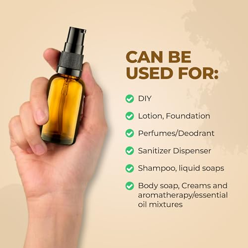 VitalUp 6 Pack, 3 30ml (1oz) & 3 15ml (0.5oz) Empty Refillable Glass Amber Pump Bottle Ideal for Lotion Cream Essential Oil Travel Small Container, Convenience Pack - size: 6 pack (30ml & 15ml)