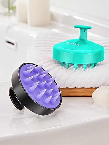 HEETA Scalp Massager Hair Growth 2-Pack, Soft Silicone Scalp Scrubber Shampoo Brush for Exfoliation Dandruff Removal Head Massage Stress Relax, Wet & Dry Use for Women Men Thick Thin Curly Hair Care - color: 01- Black & Green