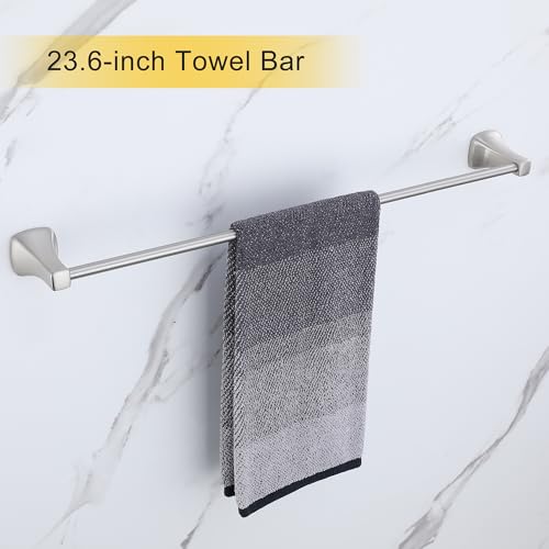 Brushed Brushed Nickel Bathroom Hardware Set 4 Piece Brushed Nickel Bathroom Accessories Set, 23.6 inch Bath Towel Bar Set | Towel Hook | Toilet Paper Holder | Hand Towel Holder - color: Brushed Nickel