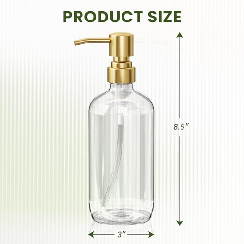 AmazerBath Soap Dispenser, 2 Pack Glass Soap Dispenser with Pump Stainless Steel, 17 Oz Clear Gold Hand Soap Dispensers for Bathroom and Kitchen - color: Cear & Gold
