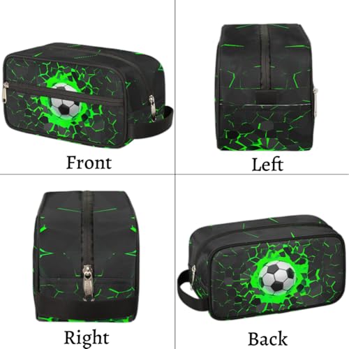 Kids Travel Toiletry Bag - Waterproof Hanging Cosmetic Hygiene Bags for Boys Men - Large Shave Kit for Toiletries Accessories Bathroom Stuff, Green Soccer Ball - color: Green Soccer Ball