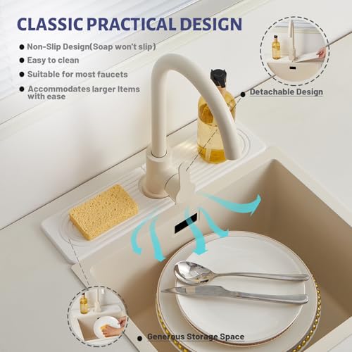 Stone Faucet Mat for Kitchen Sink, Faucet Mat Fast Drying Diatomite, Sink Splash Guard Water Absorbing Stone Tray for Sink, Counter Protector for Kitchen & Bathroom - color: White.15.8" x 3.9"