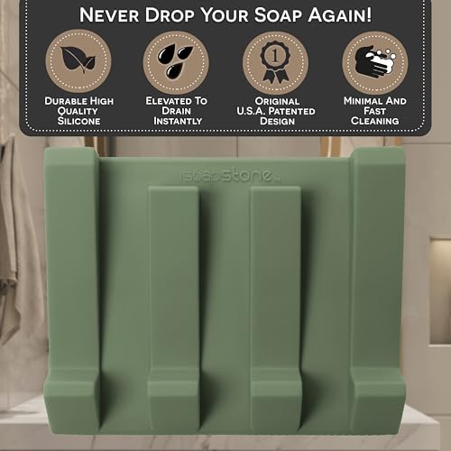 Silicone Soap Dish (USA Patented) Self Draining Bar Soap Holder for Shower Bathroom Sink, Drying Soap Dish Tray Kitchen Sponge Holder Easy Cleaning Soap Saver Mat (Eco Green, 1) - color: Eco Green, 1