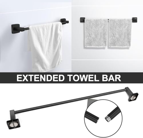Bathroom Hardware Set 4 Pieces, Matte Black Stainless Steel Towel Bar Set, Includes 20In Towel Bar, Towel Ring, Robe Towel Hooks,Toilet Paper Holder, Bathroom Towel Rack Set - color: Black, size: 20Inch