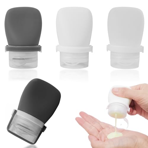 1oz Silicone Travel Bottles for Toiletries (4-Pack), TSA Approved Leakproof Toiletry Bottles with Locking Lid, Refillable Travel Size Containers for Shampoo, Body Wash, Camping & Trips (Grey White) - color: Grey White