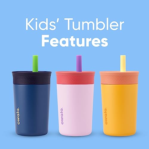Owala Kids Insulation Stainless Steel Tumbler with Spill Resistant Flexible Straw, Easy to Clean, Kids Water Bottle, Great for Travel, Dishwasher Safe, 12 Oz, Pink and Purple (Lilac Rocket) - color: Lilac Rocket, size: 12 Ounces