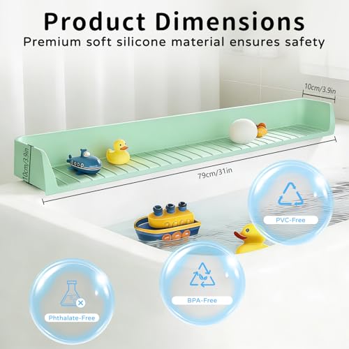 Splash Guard for Bathtub, 31-Inch Silicone Tub Toy Tray for Kids | Bathtub Splash Guard for Kids, Tub Edge Guard with Toy Holder Shelf to Help Reduce Spills and Keep Floors Dry - color: Green