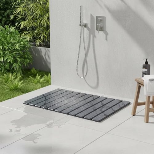 Stone Bath Mat | Foldable Diatomaceous Earth Bath Mat | Marble Print Shower Mat | Super Absorbent Diatomite | Quick Dry | Non-Slip | Bathroom Floor Mat | Easy to Clean | Compact to Store | Mold Free