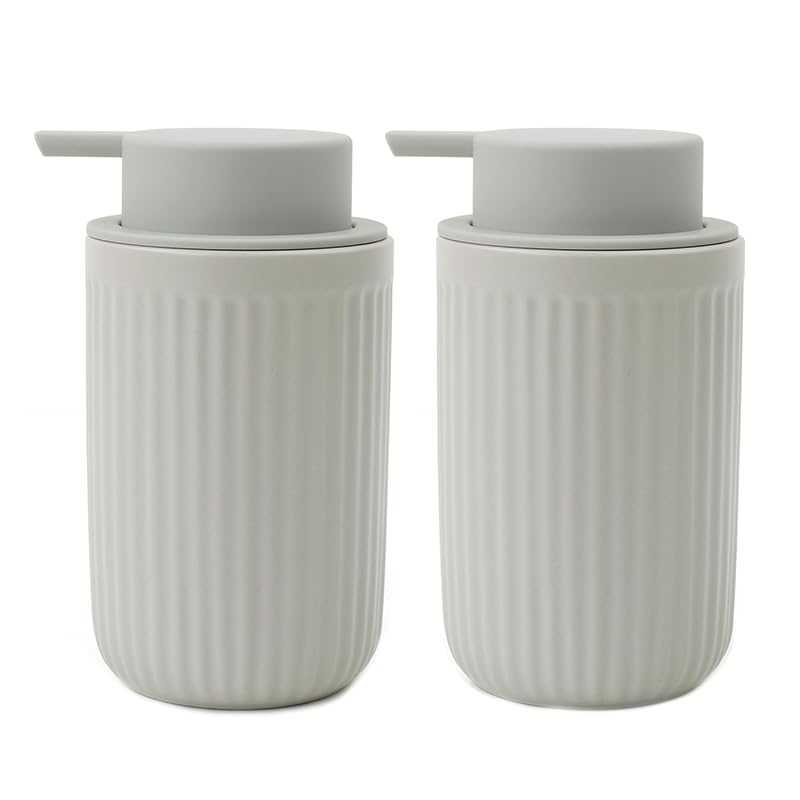 BosilunLife Grey Soap Dispenser Set - 2 Pack 12oz Ceramic Dish Soap Dispenser with Rust Proof Pump for Kitchen, Hand Soap and Lotion Set Suitable for Farmhouse Bathroom Decor - color: Grey-liquid Pump
