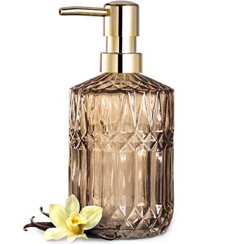EMPO Clear Glass Soap Dispenser with ABS Plastic Pump, Crystal Lotion Dispensers for Kitchen Sink, Bathroom (Brown) - color: Brown