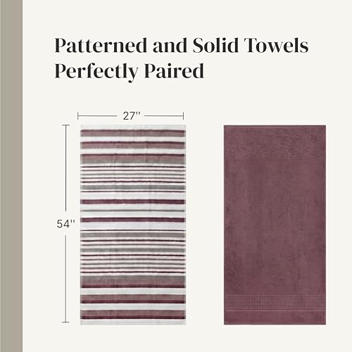 Modern Threads Pax 6-Piece Reversible Yarn Dyed Jacquard Towel Set - Bath Towels, Hand Towels, & Washcloths - Super Absorbent & Quick Dry - 100% Combed Cotton, Rosewood - color: Rose, style: Wide Stripe