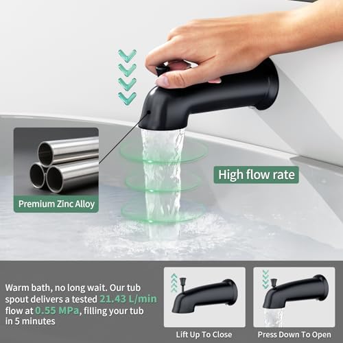 SunCleanse Tub Shower Faucet Set with Pressure Balance Valve, 8-Inch Rain Shower Head and Tub Spout, Single-Handle Shower Trim Kit, Shower Head and Handle Set for Bathroom, Matte Black - color: Matte Black