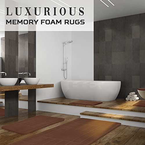 5 Piece Bathroom Rugs Set - Soft Non Slip Memory Foam Large Mats - Perfect Combination of Luxury and Comfort (Brown/Line Design, 5 Piece Set) - color: Brown/ Line Design