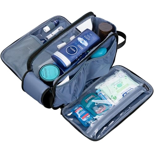 ZEEMO Travel Toiletry Bag for Men, Large Water-Resistant Double-Sided Full-Open Dopp Kit, Versatile Organizer for Shower and Hygiene Accessories, Bathroom Essentials, Cosmetics, Black and Blue - color: Black and Blue, size: Large