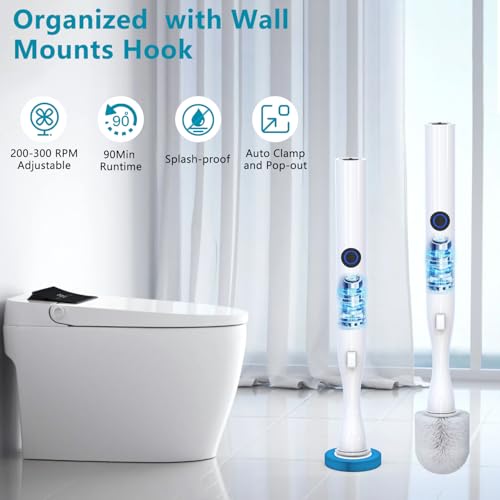 Electric Toilet Brush and Holder Set, Hillyfe Motorized Toilet Brush with 15 Disposable Refill Heads, Hard Nylon Brush 360 Degree Cleaning, Rechargeable - style: Electric Toilet Brush and Holder Set