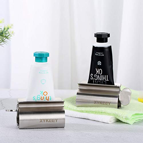 XYKEEY Set of 2 Toothpaste Squeezer Rollers, Metal Toothpaste Tube Wringer Seat Holder Stand (Stainless Steel) - color: Stainless Steel