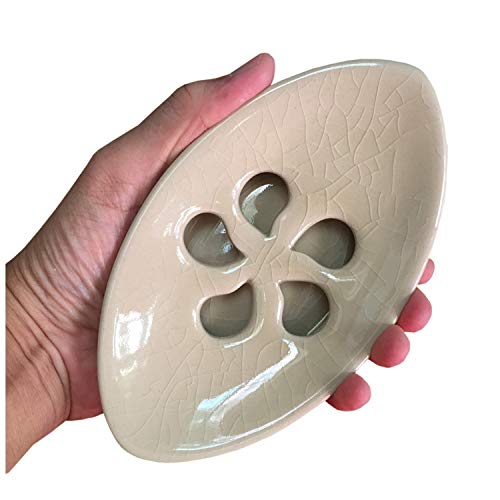 Ceramic Soap Dish with Self Draining Tray for Bar Soap, Bathroom, Kitchen (Ivory No.1) - color: Ivory No.1