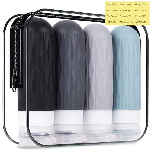 Travel Bottles for Toiletries, Travel Size Toiletries, TSA Approved 3oz Size Toiletry Containers, Leakproof & Refillable Silicone Bottles for Shampoo Conditioner (Grey) - color: Grey