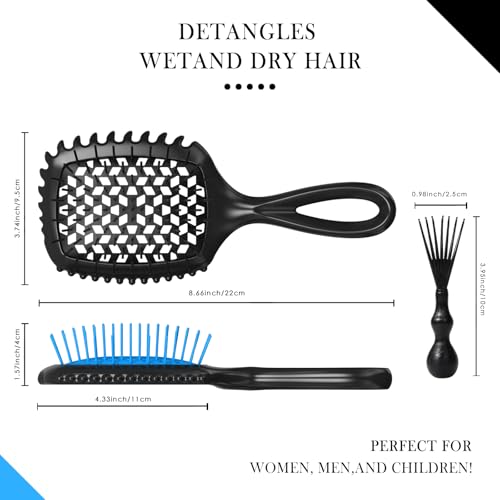 Detangler Brush – 4 Pack Vented Hair Brush for Wet/Dry Hair – Easy, Pain-Free Detangler Brush Reduces Knots & Breakage – For Curly Straight Thick or Fine Hair (Pink+Purple+Black+Blue) - color: Pink+Purple+Black+Blue