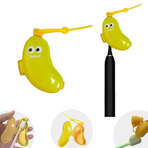 2-in-1 Travel toothbrush holder-Toothbrush covers with Toothpaste case,Portable Reusable Organizer with Banana smile-cute toothbrush cap for Electric&Manual Toothbrush,Ideal for Home&Travel (Green) - color: GN