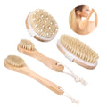 4PCS Dry Brushing Body Brush Set, Bamboo Dry Brush for Exfoliating Body Face, Boar Bristle Face Cleansing Shower Back Scrubber Brushes