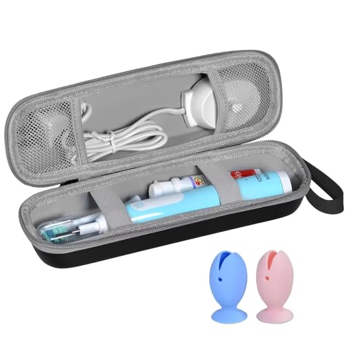 Travel Case for Oral-B/Oral-B Pro/Phlips Sonicare Electric Toothbrush with 2pcs Toothbrush Heads Cover Cap, Portable Hard Protective Storage Bag with Accessories Storage (Black) - color: Black Case and 2 Caps