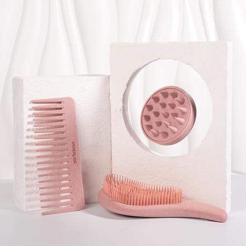 D’Cherlane Essential Comb Collection – Scalp Massager, Detangling Brush & Wide-Tooth Comb Set for All Hair Types | Stimulates Scalp & Reduces Breakage