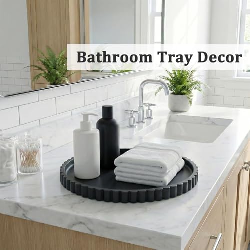 HighHerz Silicone Bathroom Countertop and Vanity Tray-10 Inch Round Silicone Bathroom Tray, Modern Bathroom Decor, Coffee Table Decor, Decorative Tray for Candle, Perfume, Plants (Black) - color: Black, size: 10.1"