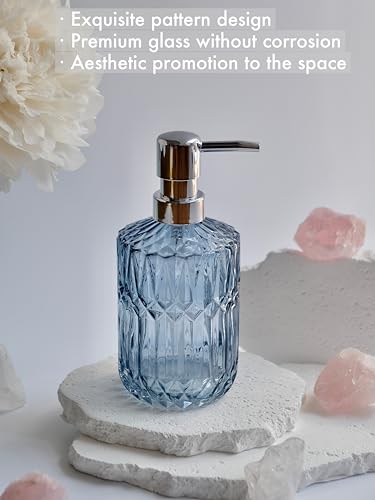LaMarriti Clear Glass Soap Dispenser with Silver Rust Proof Pump, Refillable Thick Glass Kitchen Soap Dispenser, Lotion Dispenser Bathroom for Hands Soap, Dish Soap, Body Wash (Blue - color: Blue